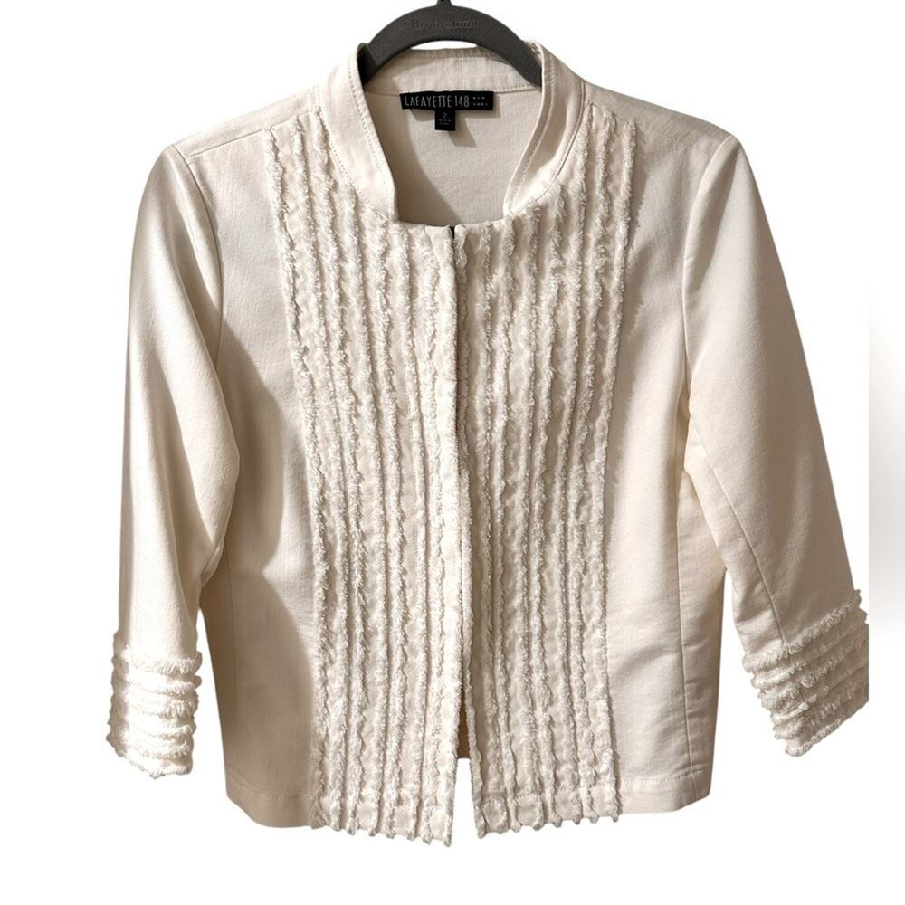 Lafayette 148 White Denim Jacket Textured Hook and Eye NWOT, size 2